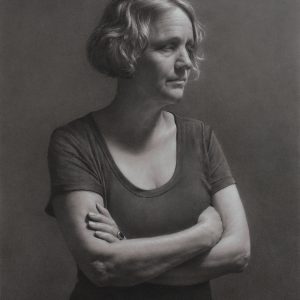 graphite portrait of a woman with arms crossed.